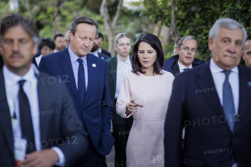 David Cameron, Foreign Secretary of the United Kingdom, and Annalena Baerbock (Alliance 90/The Greens), Federal Foreign Minister, photographed at the meeting of G7 foreign ministers in Capri, 18 April 2024. Photographed on behalf of the Federal Foreign Office