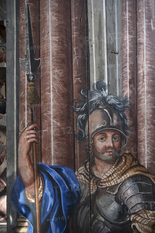 Soldier in front of the Holy Sepulchre, created in 1764, in front of the altar of St Bartholomew's Church, Kleineibstadt, Lower Franconia, Bavaria, Germany, Europe