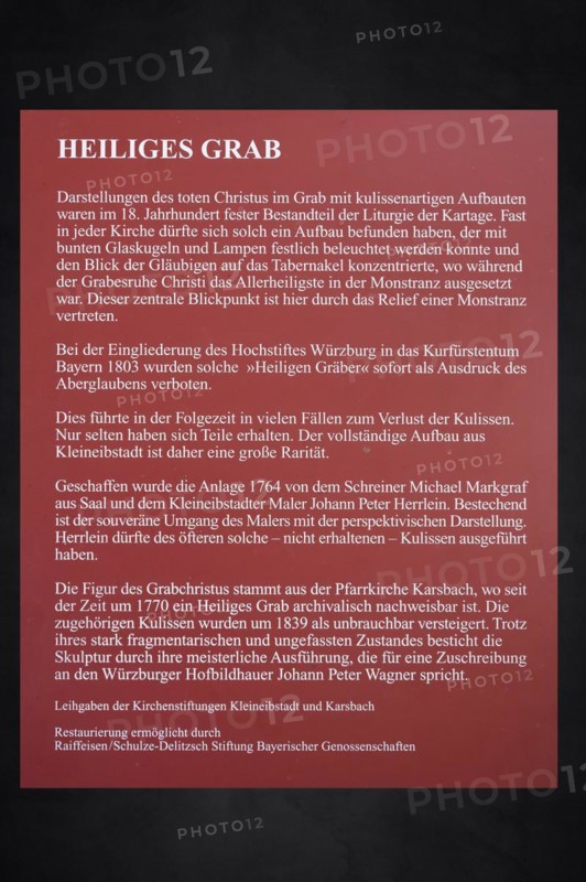 Information board about the Holy Sepulchre, in St Bartholomew's Church, Kleineibstadt, Lower Franconia, Bavaria, Germany, Europe