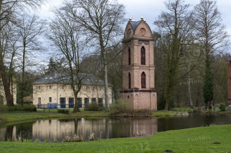 Separate bell tower of the Catholic Church of St Helena in Ludwigslust Palace Park, built around 1817 by court architect Johann Christian Georg Barca, Ludwigslust, Mecklenburg-Vorpommern, Germany, Europe