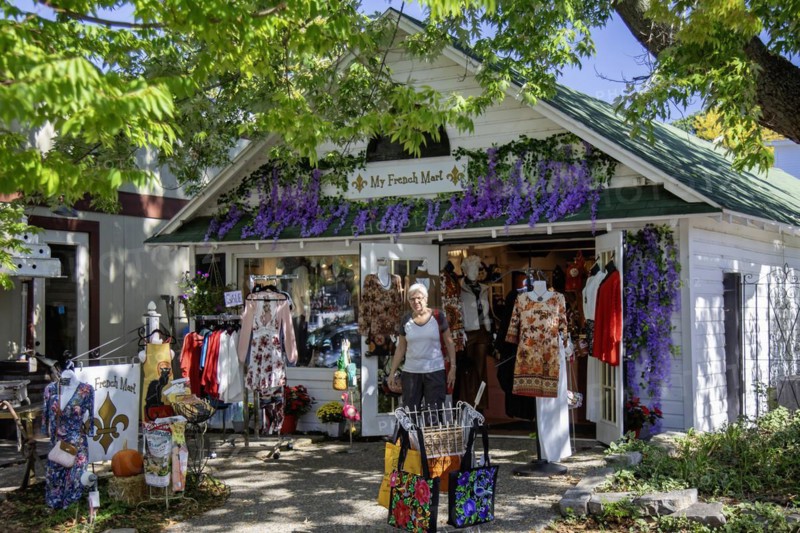 Saugatuck, Michigan, My French Mart, a clothing store in Saugatuck, offers clothing from France. Saugatuck, a town on the shore of Lake Michigan, thrives on tourism. The town has many art galleries, unique shops, and restaurants