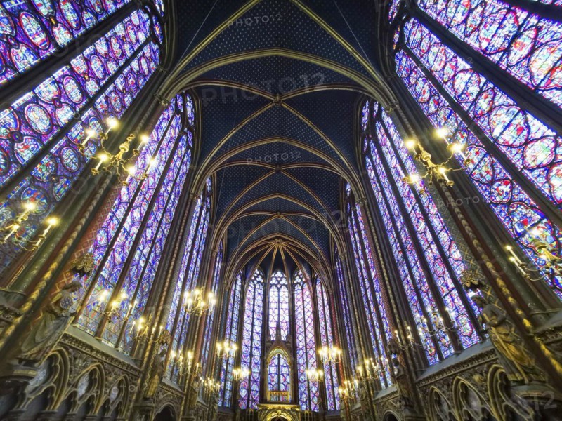 Paris 1er arr. Stained glass of the Holy Chapel (La Sainte Chapelle) built on the Ile de la Cite at the request of Saint Louis, Ile de France. France