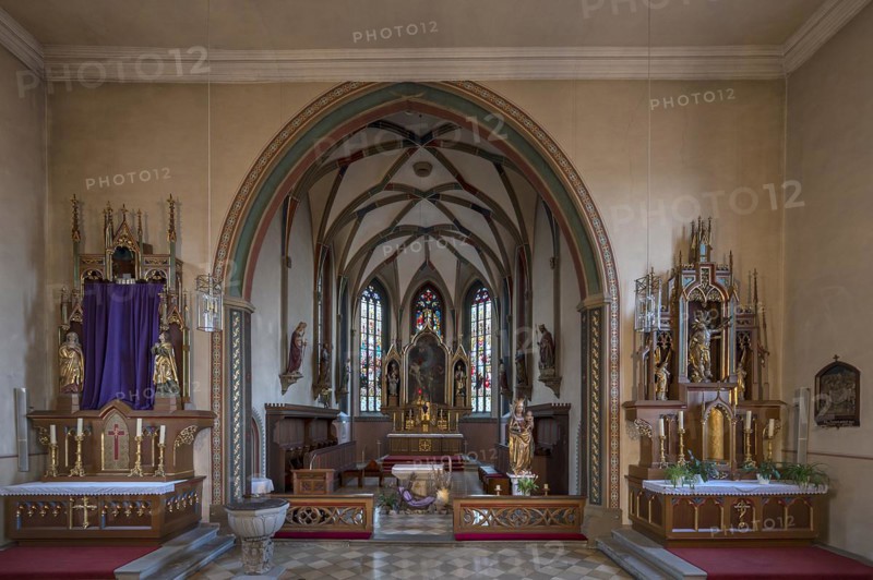 Chancel of St Sebastian's Church, baroque style in the 18th century, Sulzfeld am Main, Lower Franconia, Bavaria, Germany, Europe