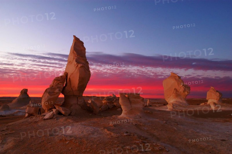 Egypt, White Desert, bizarre sandstone cliffs, Middle East sunset, Africa