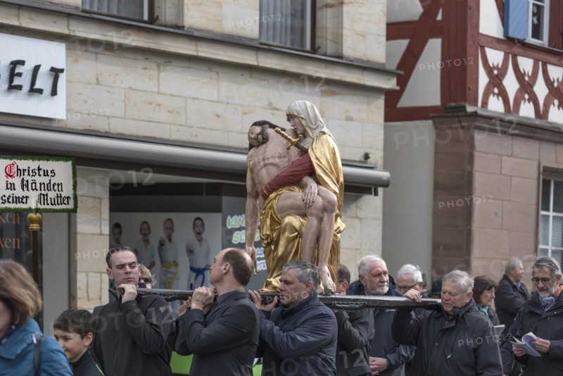 Historic Good Friday procession for 350 years with life-size wood-carved figures from the 18th century, Neunkirchen am Brand, Middle Franconia, Bavaria, Germany, Europe