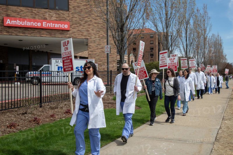 Detroit, Michigan USA, 18 April 2024, Doctors in the emergency room at Ascension St. John Hospital began a one-day strike to protest understaffing and unsafe conditions. The emergency room is operated by Team Health, which is owned by the private equity firm Blackstone. The 43 emergency doctors, physician assistants, and nurse practitioners organized the Greater Deroit Association of Emergency Physicians nearly a year ago