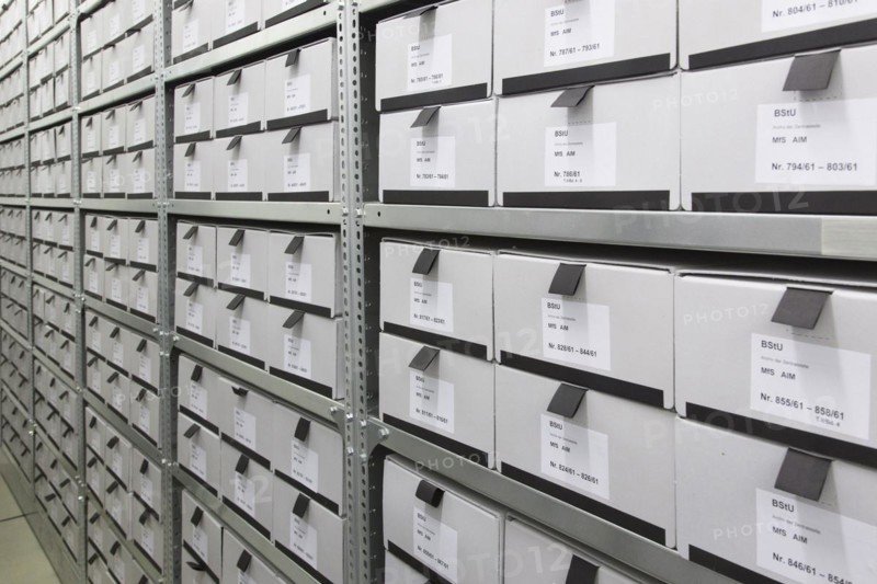 Archived index cards of the Stasi at the Federal Commissioner for the Records of the State Security Service of the former German Democratic Republic, BStU. Files and documents of the Ministry for State Security of the GDR are stored in the Stasi Records Authority, 17 January 2015, Berlin, Berlin, Germany, Europe