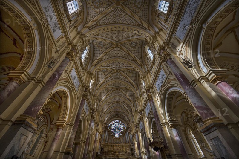Nave with organ loft and Gothic rose window, Ebrach Abbey, former Cistercian abbey, Ebrach, Lower Franconia, Bavaria, Germany, Europe