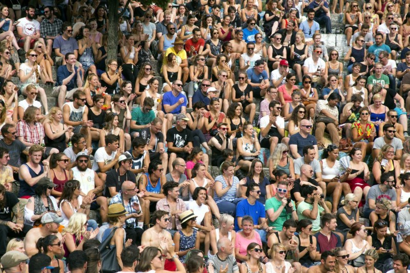 Spectators at karaoke in Berlin Mauerpark, 30/08/2015, Berlin, Berlin, Germany, Europe