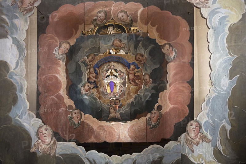 Detailed view of the Holy Sepulchre, created in 1764, in front of the altar of St Bartholomew's Church, Kleineibstadt, Lower Franconia, Bavaria, Germany, Europe