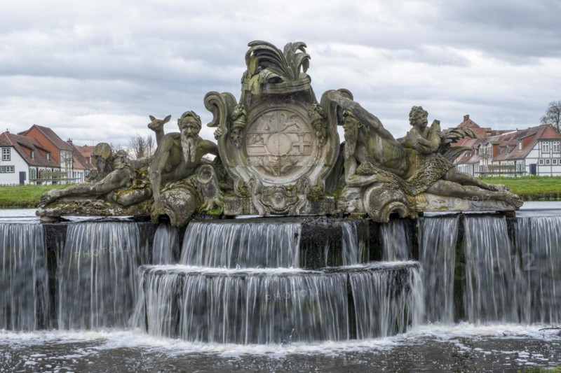 Large cascade, water features in front of Ludwigslust Palace in the palace park, Ludwigslust, Mecklenburg-Vorpommern, Germany, Europe
