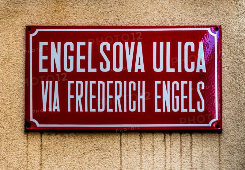 Alstadtgasse with alleyway sign by Friedrich Engels, harbour town of Piran on the Adriatic coast with Venetian flair, Slovenia, Piran, Slovenia, Europe