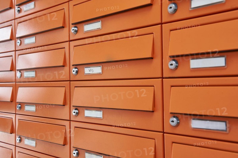 Letterboxes in a complex for holiday flats in 23570 Travemuende, Travemuende, Schleswig-Holstein, Germany, Europe