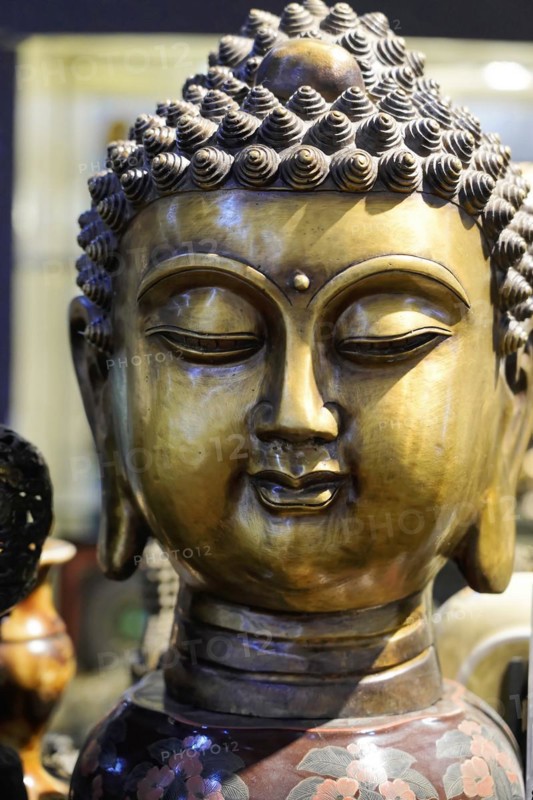 Xian, Shaanxi Province, China, Asia, Close-up of a bronze statue of a Buddha with artistic details, Xian, Shaanxi Province, China, Asia