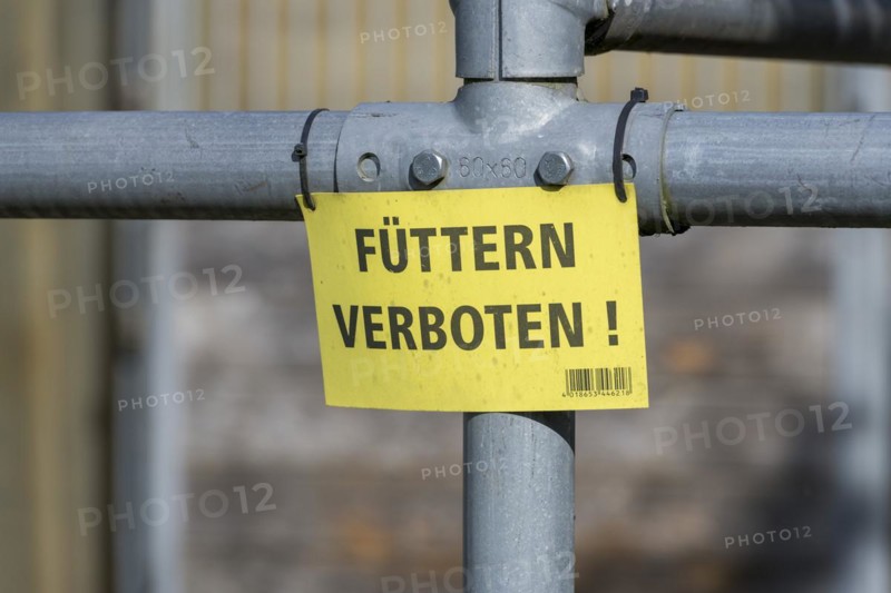 Information board on a railing, FUeTTERN VERBOTEN !, barrier fence, Baden, Wuerttemberg, Germany, Europe