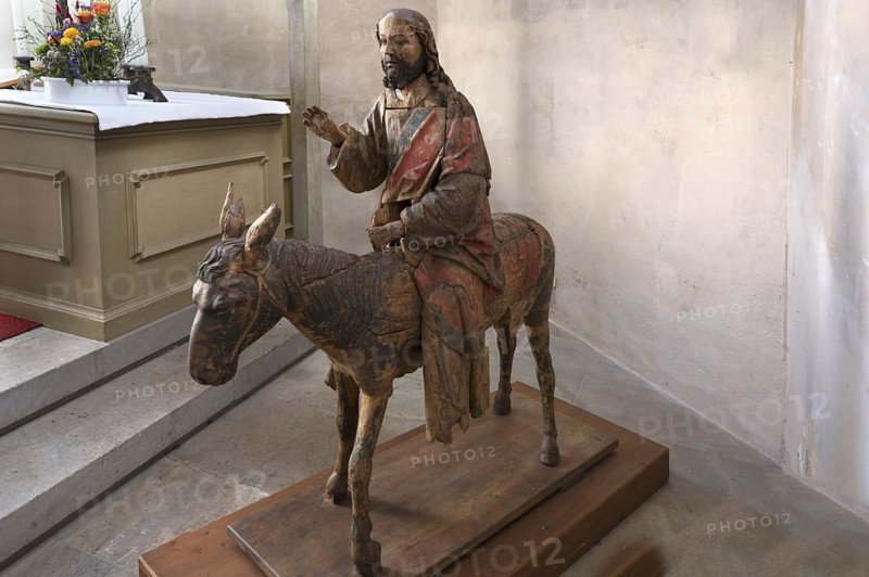Hersbrucker Palmesel, carved from 16th century lime wood, on loan from the German National Museum in Nuremberg, to St John's Church in Hersbruck, Middle Franconia, Bavaria, Germany, Europe