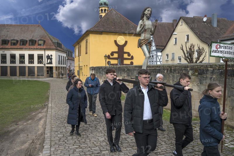 Historic Good Friday procession for 350 years with life-size wood-carved figures from the 18th century, Neunkirchen am Brand, Middle Franconia, Bavaria, Germany, Europe