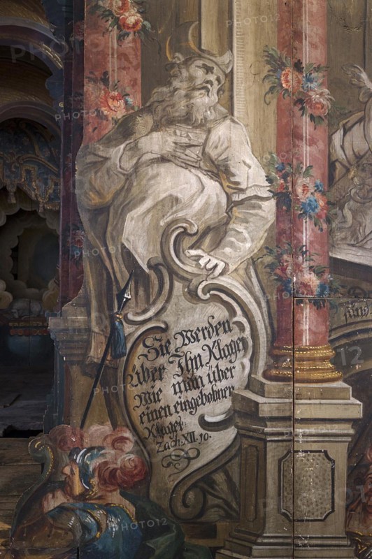 Detailed view of the Holy Sepulchre around 1750, the prophet Zechariah, St Oswald Church, Baunach, Upper Franconia, Bavaria, Germany, Europe