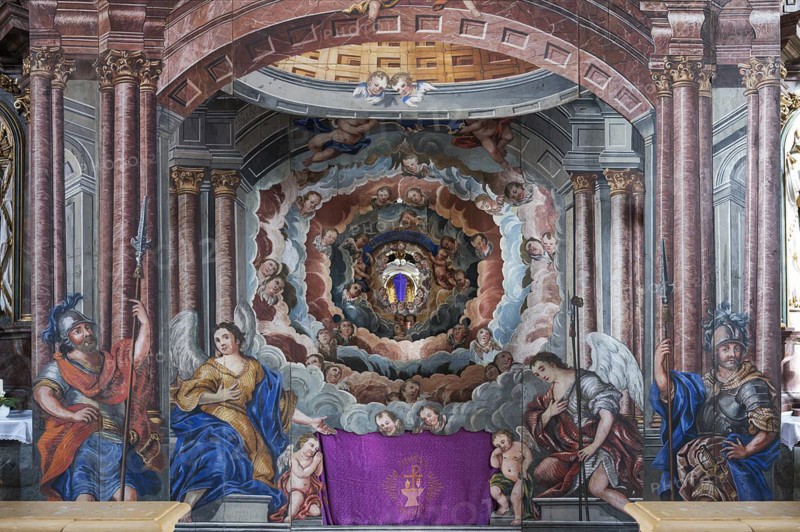 Holy Sepulchre, created in 1764, in front of the altar of St Bartholomew's Church, Kleineibstadt, Lower Franconia, Bavaria, Germany, Europe