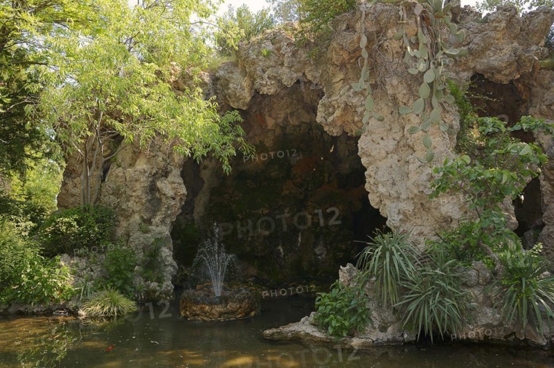 Cave and pond in Le Rocher des Doms park, Avignon, Vaucluse, Provence-Alpes-Cote d'Azur, South of France, France, Europe