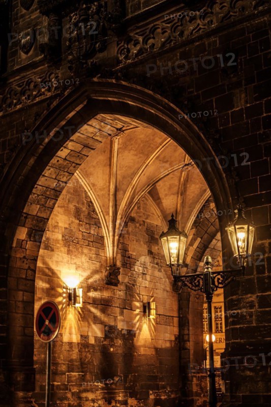 Sightseeing, tourist attraction, historical, building, Old Town Prague, night shot, lanterns, Powder Tower, tower, Prague, Czech Republic, Europe