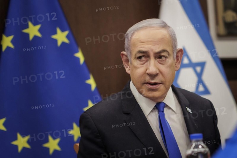 Benjamin Netanyahu, Prime Minister of the State of Israel, photographed during a conversation with Annalena Baerbock (Alliance 90/The Greens) (not in the picture), Federal Foreign Minister, in Jerusalem, 17 April 2024. Photographed on behalf of the Federal Foreign Office