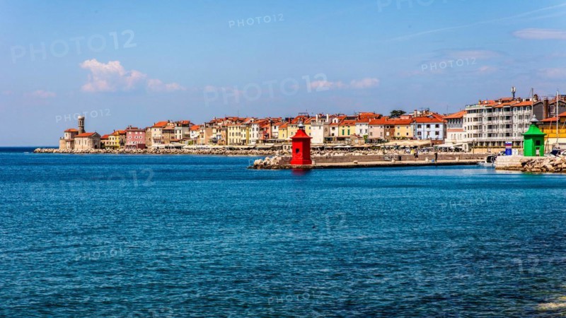 Panoramic picture of Piran, harbour town Piran on the Adriatic coast with Venetian flair, Slovenia, Piran, Slovenia, Europe