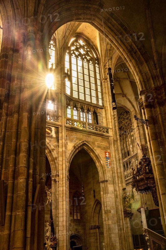 Sunlight, cathedral, cathedral, church building, interior view, holy, figures, St Vitus Cathedral, Prague, Czech Republic, Europe