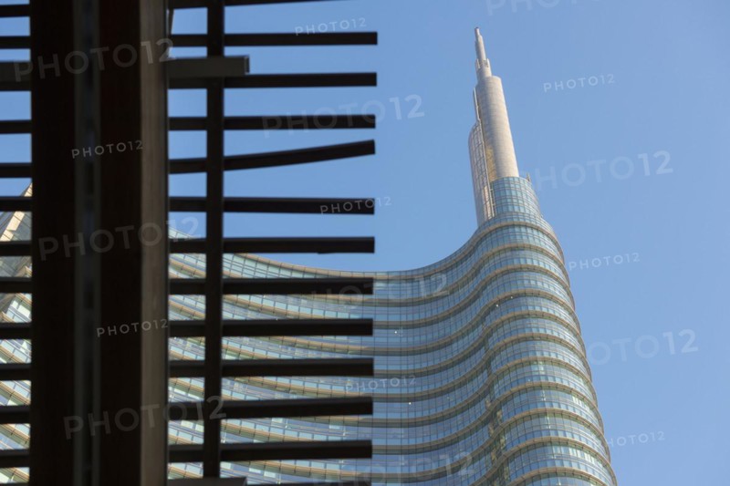 Skyscraper and roof in a sunny day in Porta Nuova in Milan, Italy, Europe