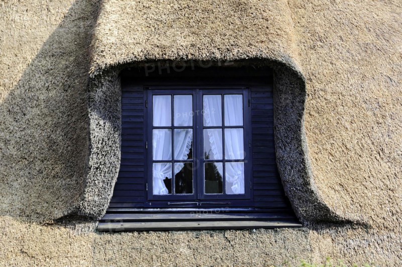 Window, House in Keitum, Sylt, North Frisian Island, Plain window on a house with thatched roof and red brickwork, Sylt, North Frisian Island, Schleswig Holstein, Germany, Europe