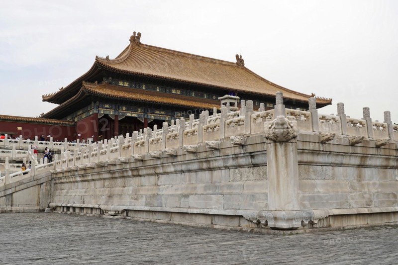 China, Beijing, Forbidden City, UNESCO World Heritage Site, Forbidden City with detailed view of the marble railing and architectural details, Asia