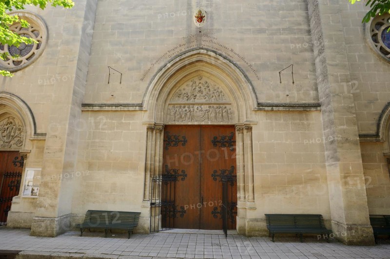 Entrance to the monastery church, Saint Michel de Frigolet Abbey, La Montagnette, Bouches-du-Rhone, Provence-Alpes-Cote d'Azur, South of France, France, Europe