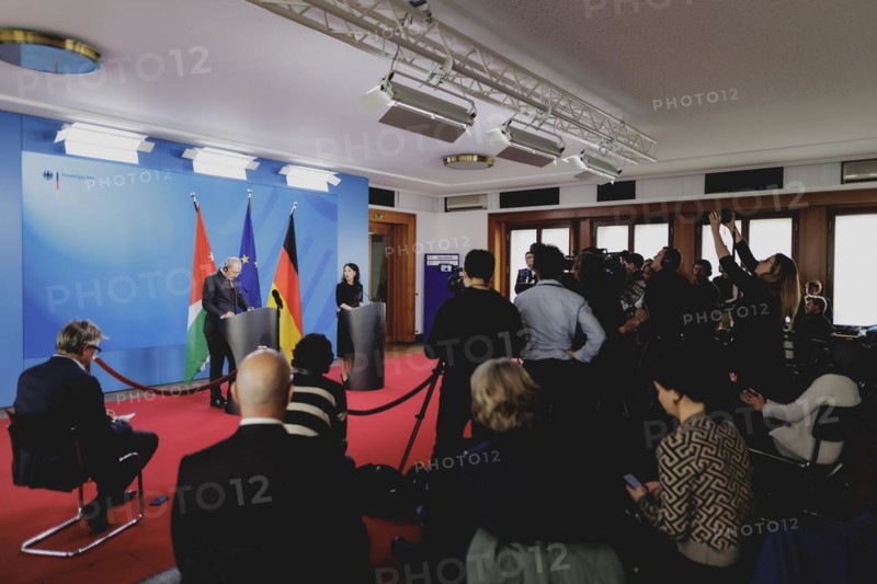 (R-L) Annalena Baerbock (Alliance 90/The Greens), Federal Foreign Minister, and Ayman Safadi, Foreign Minister of Jordan, speak to the media after a joint meeting in Berlin, 16 April 2024 / Photographed on behalf of the Federal Foreign Office
