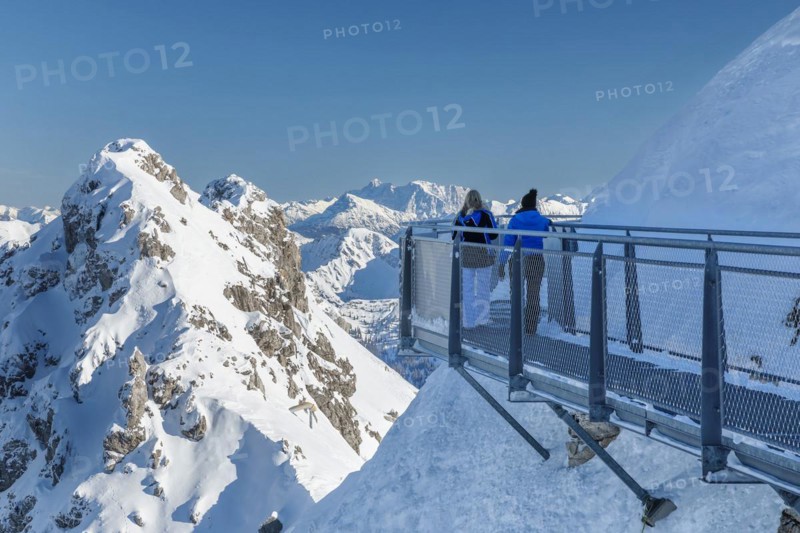 Nordwandsteig on the Nebelhorn summit (2224m) with a view of the Grosser Daumen (2280m), Oberstdorf, Allgaeu, Swabia, Bavaria, Germany, Oberstdorf, Bavaria, Germany, Europe