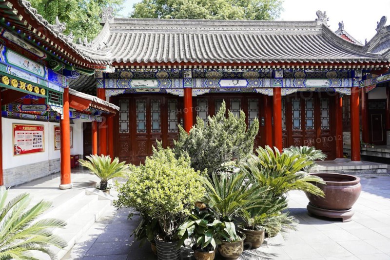 Chongqing, Chongqing Province, China, Asia, Traditional Chinese building complex with plants in the courtyard, Asia