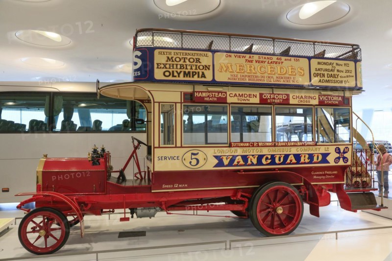 Milnes-Daimler double-decker bus, in service in London since 1904, Mercedes-Benz Museum, Stuttgart, Baden-Wuerttemberg, Germany, Europe