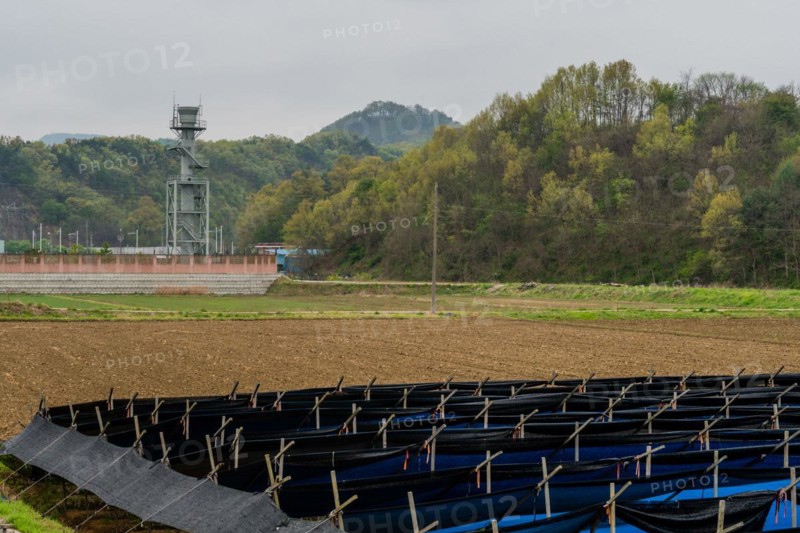 Natural gas vent stack tower at supply station in rural community of South Korea