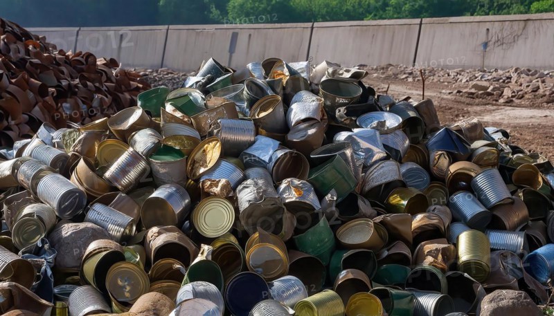 Symbol photo, waste, a large quantity of empty open tinplate cans on a heap, AI generated, AI generated
