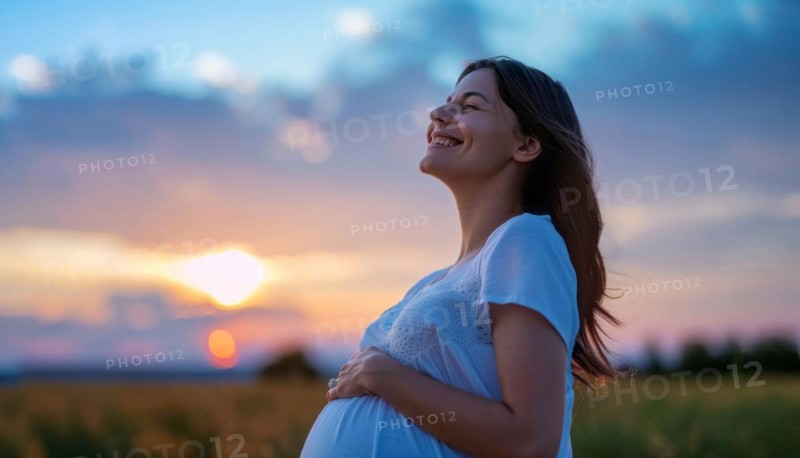 Happy pregnant woman smiling. A concept of motherhood and future family, AI generated