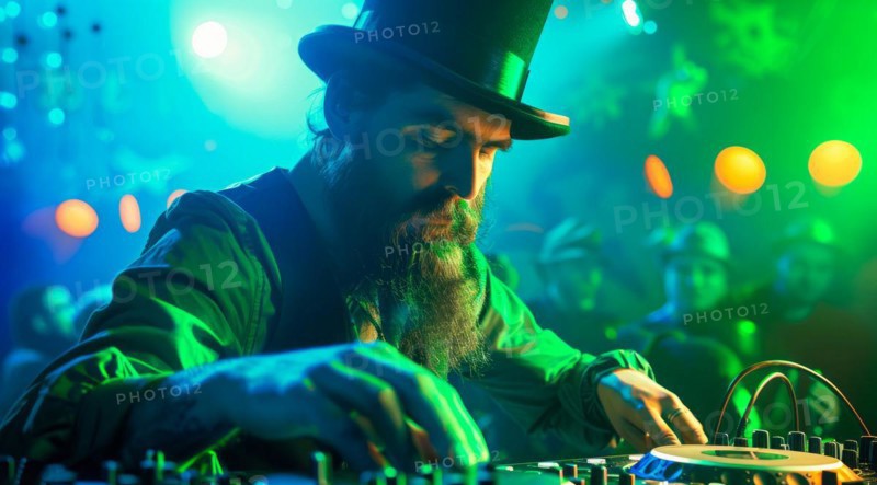 DJ is playing modern electronic music at a popular nightclub, AI generated