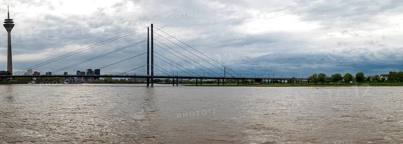 Rheinpromenade, View of Rheinkniebruecke, and Rhine Tower, Duesseldorf, North Rhine-Westphalia, Germany, EuropeDuesseldorf, Europe