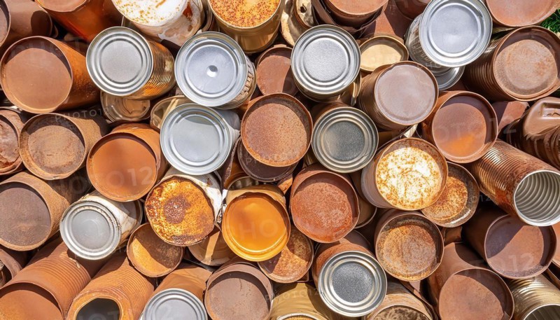 Symbol photo, rubbish, waste, many empty rusty cans in a pile, AI generated, AI generated