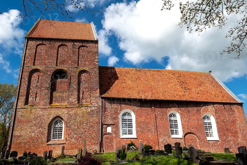 Protestant Reformed Church in Suurhusen, famous leaning church tower, municipality of Hinte, district of Aurich, East Frisia, Lower Saxony, Germany, Europe