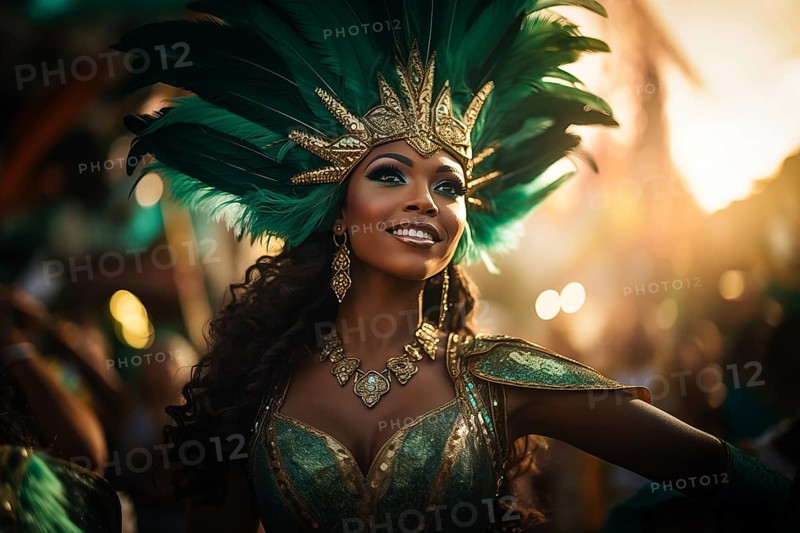 Captivating image capturing the essence of the Rio Carnival, showcasing a dancer adorned in an elaborate, vibrant costume, embodying the spirit and energy of this iconic festival, AI generated