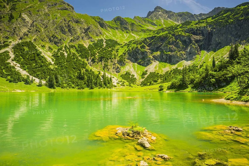 Lower Gaisalpsee, behind it the Nebelhorn, 2224m, Allgaeu Alps, Allgaeu, Bavaria, Germany, Europe