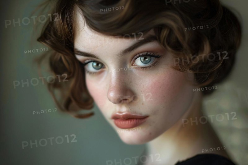 Young pretty woman with 1920s hairstyle and makeup. KI generiert, generiert, AI generated