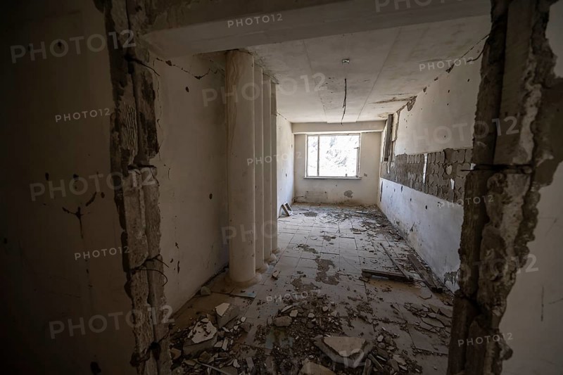 Abandoned ruined room with fallen tiles, ghost town, Engilchek, Tian Shan, Kyrgyzstan, Asia