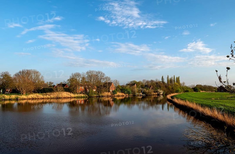 Wymeerer SIeltief, view from the Pogum pumping station, municipality of Jemgum, district of Leer, Rheiderland, East Frisia, Lower Saxony, Germany, Europe