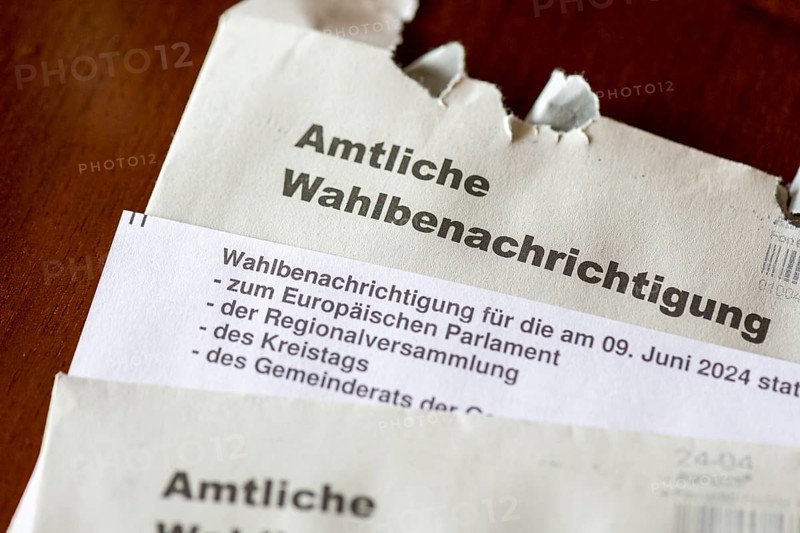 Official election notification, for the European Parliament, the regional assembly, the district council, the municipal council, on 09 June 2024, envelope, Baden-Wuerttemberg, Germany, Europe