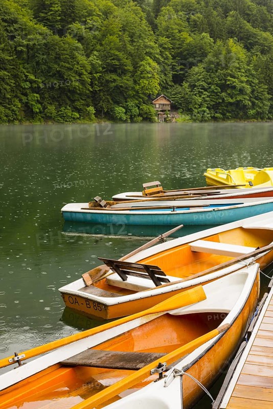 Rowing boats, Freibergsee, near Oberstdorf, Allgaeu, Bavaria, Germany, Europe